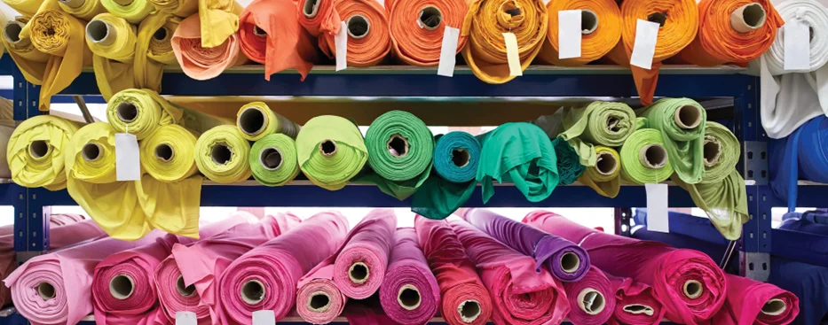 coloured rolls of fabric at Lees Newsome